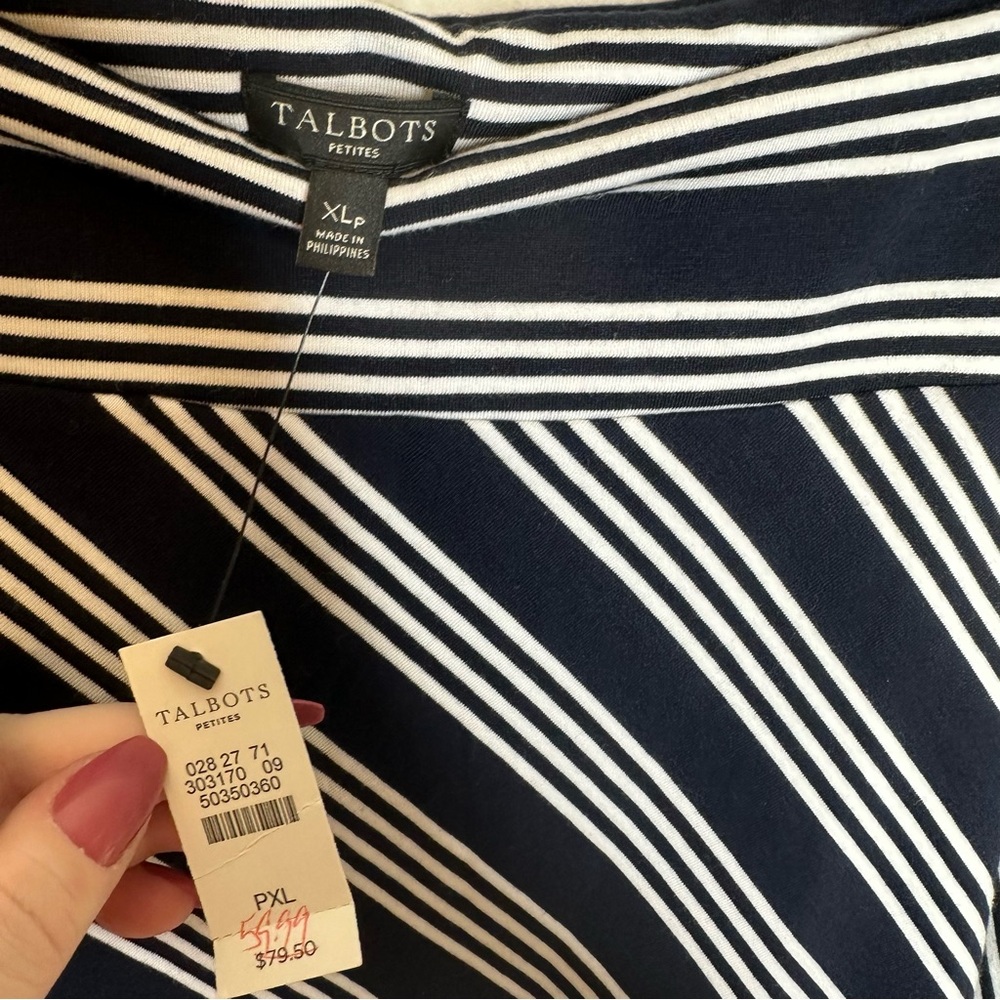 Talbots NWT Navy Blue & White Stripe Cotton Modal Blend Midi Skirt Size XLP - Picture 2 of 4